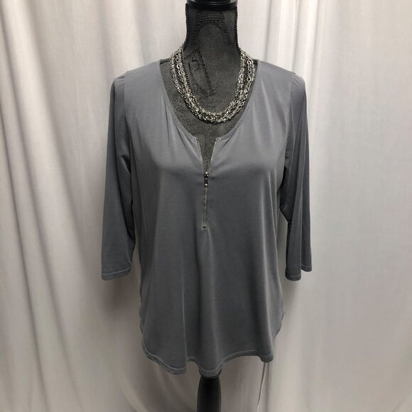 Green Envelope Los Angeles Top Womens Size Large Gray Partial Zip Shirt Blouse - Picture 1 of 6